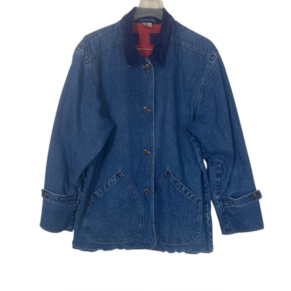 Denim Barn Coat L Corduroy Collar Flannel Lined Ranch Chore Jacket Utility Gorp - Picture 1 of 8